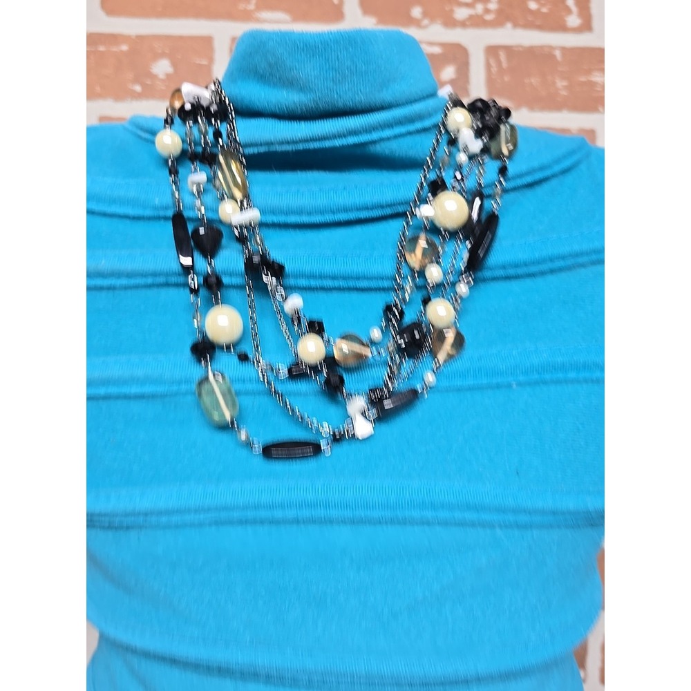 Lia Sophia 6 Strand Black‎ And Pearl 17 " Necklace Multiple Statement Stones